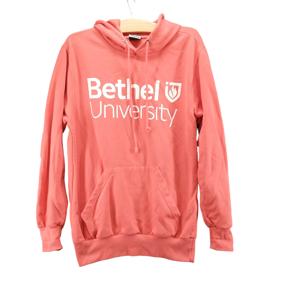 MV Sport Men's Bethel University Spell Out Pullover Hoodie Sweatshirt Pink Small
